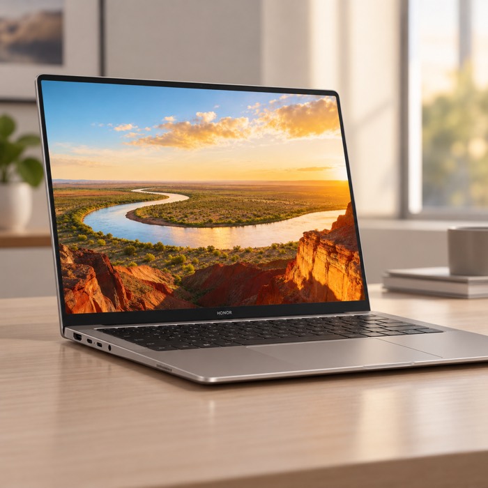 Matte 16-inch 2.5K display of the HONOR MagicBook 16 showing a landscape photo
