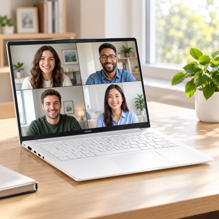 Video call on the HONOR MagicBook Pro 14 in Moonlight White