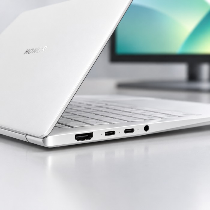 Ports of the HONOR MagicBook Pro 14: HDMI, USB-C and audio