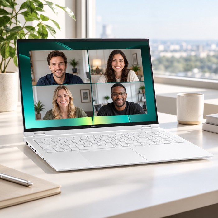 Video call on the HONOR MagicBook Pro 16 in Moonlight White