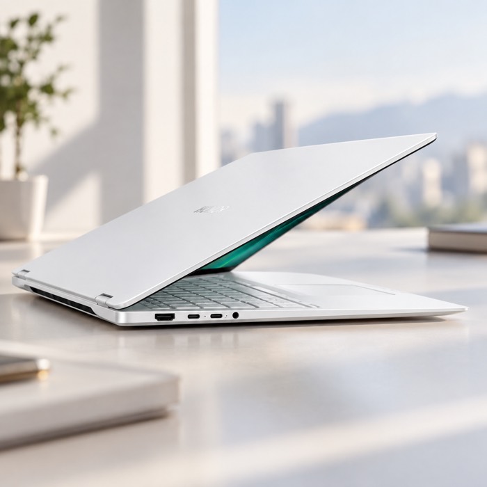 Slim aluminum body of the HONOR MagicBook Pro 16 in Moonlight White