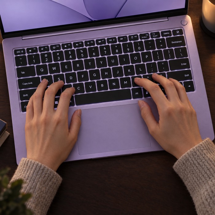 Backlit keyboard and touchpad of the REDMI Book 14 (2027) in Nebula Purple