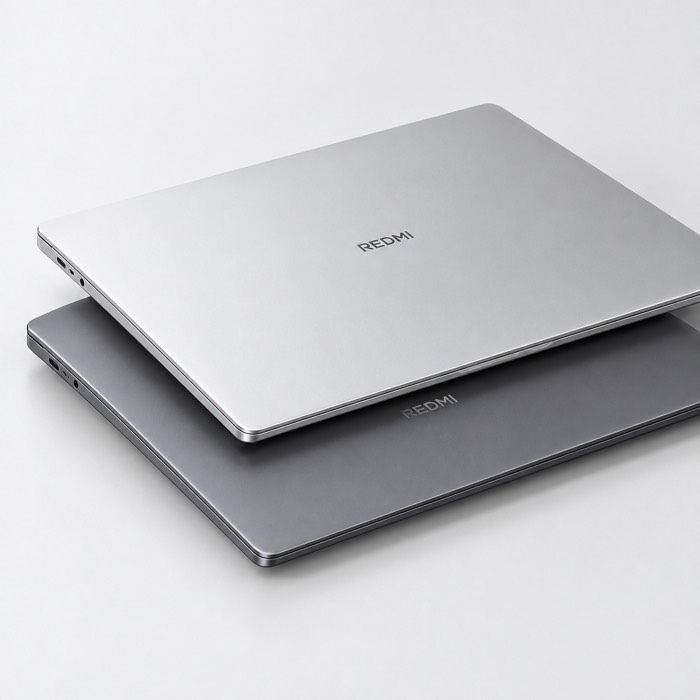 Two closed REDMI Book 16 (2027) in Moonlight Silver and Deep Space Gray, slim profile